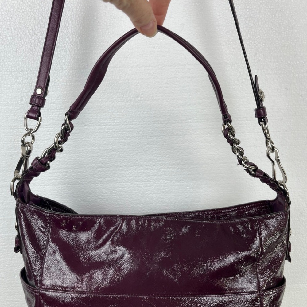 Coach‎ Burgundy Patent Leather Chain Hobo Convertible Shoulder Crossbody Bag - Picture 10 of 16